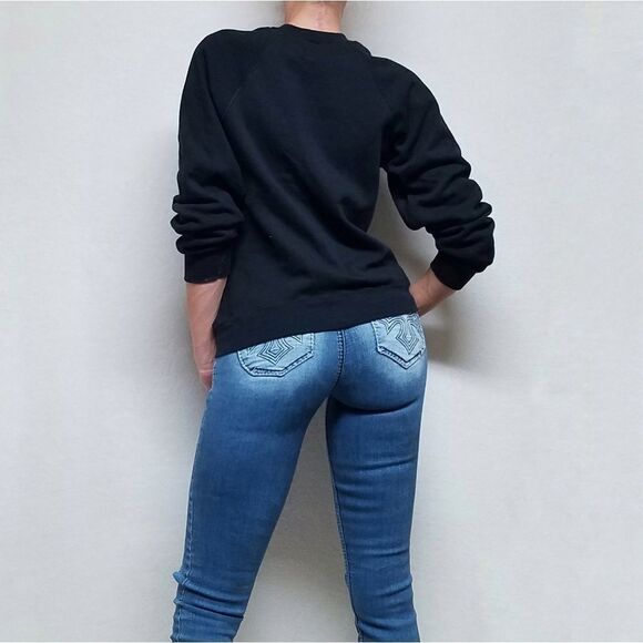 VINTAGE Lee Hand Made Floral Applique Gold Metallic Side Slit Sweatshirt Medium - Picture 4 of 14